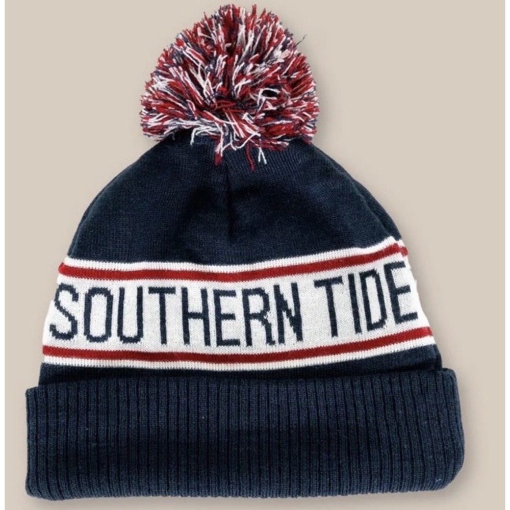NEW $39 Southern Tide Trailhead Beanie Cuffed Pom Knit Hat‎ Cap Navy Blue 10583